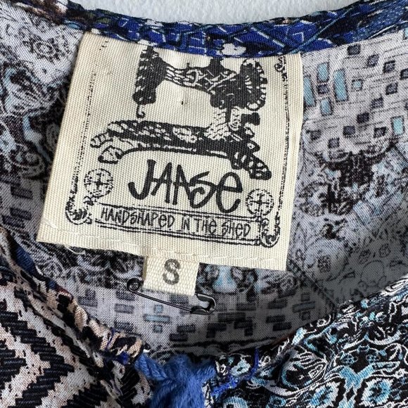 JAASE Blue‎ Geometric Shape Boho Printed Ladies Babydoll Long Sleeve Dress, S - Picture 3 of 5